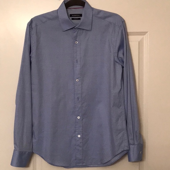 BUGATCHI dress shirt, like new, cotton, shaped fit, blue check pattern. - Picture 2 of 6